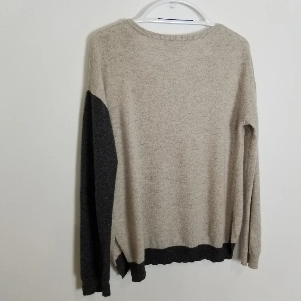 Knyt & Lynk Women 100% Cashmere Colorblock Pullover Sweater Sz L Beige‎ Gray